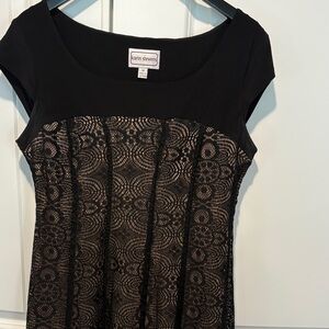 karin stevens Black Lace Overlay Cocktail Dress